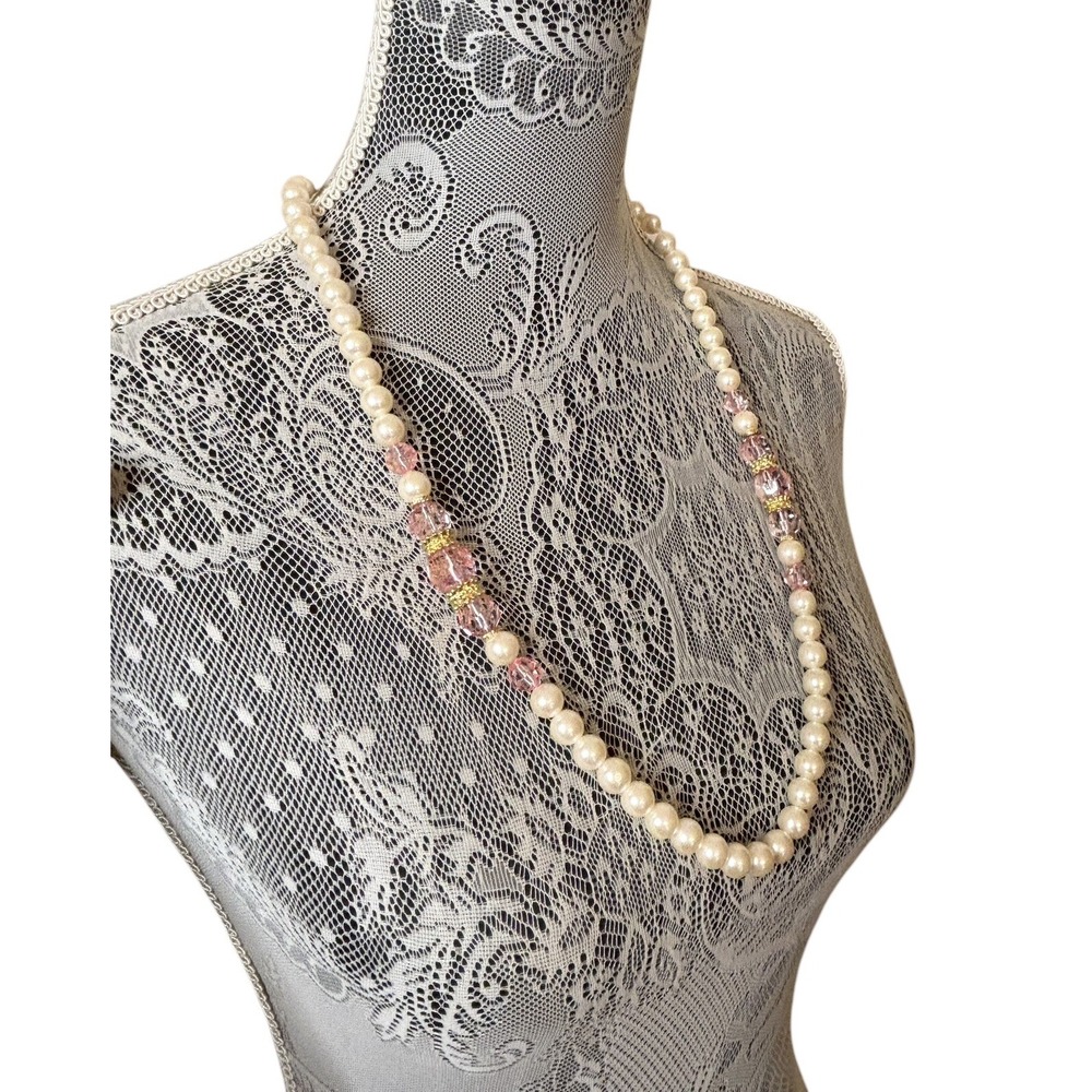 Vintage Marvella Faux Purple Necklace w Pink & Good Accent Beads 30"